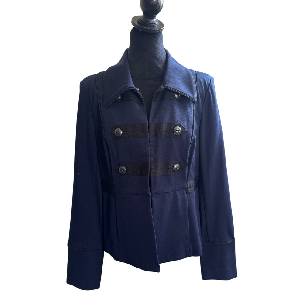 CaBi Military Band Jacket Women Navy Blue Button Trim Dark Academia Aesthetic